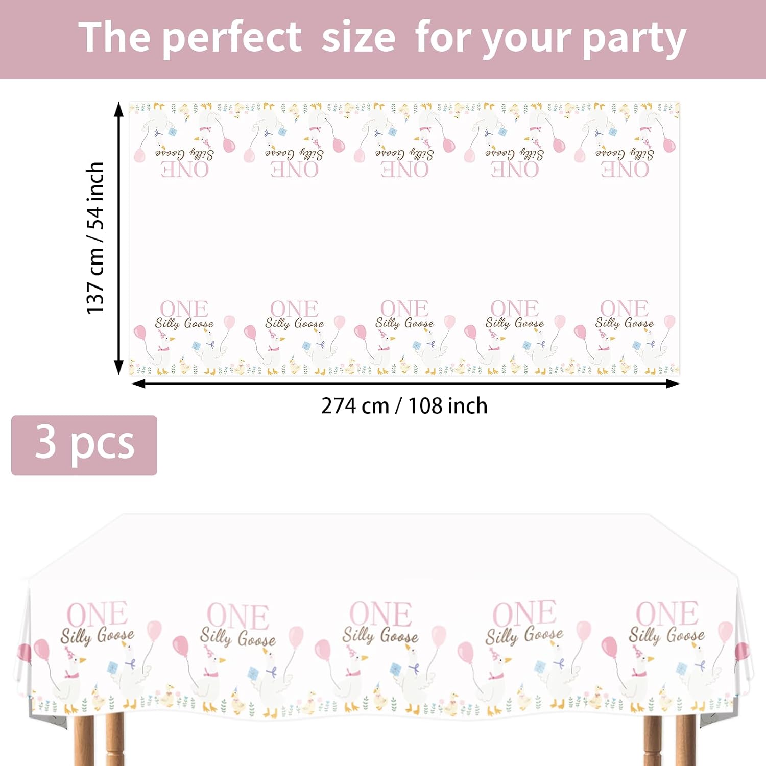 3Pcs One Silly Goose Tablecloth Pink Farm 1st - Grencian