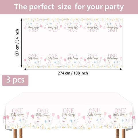 3Pcs One Silly Goose Tablecloth Pink Farm 1st - Grencian