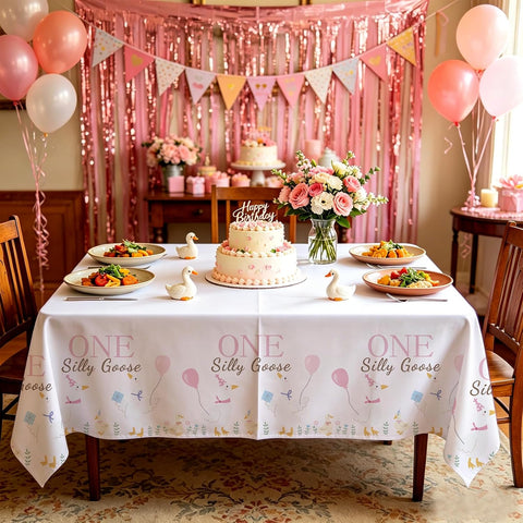 3Pcs One Silly Goose Tablecloth Pink Farm 1st - Grencian