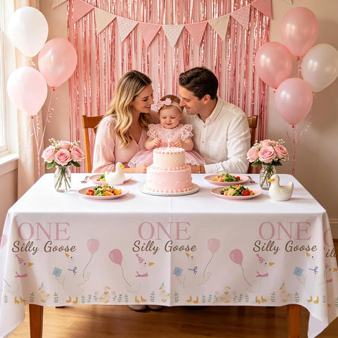 3Pcs One Silly Goose Tablecloth Pink Farm 1st - Grencian