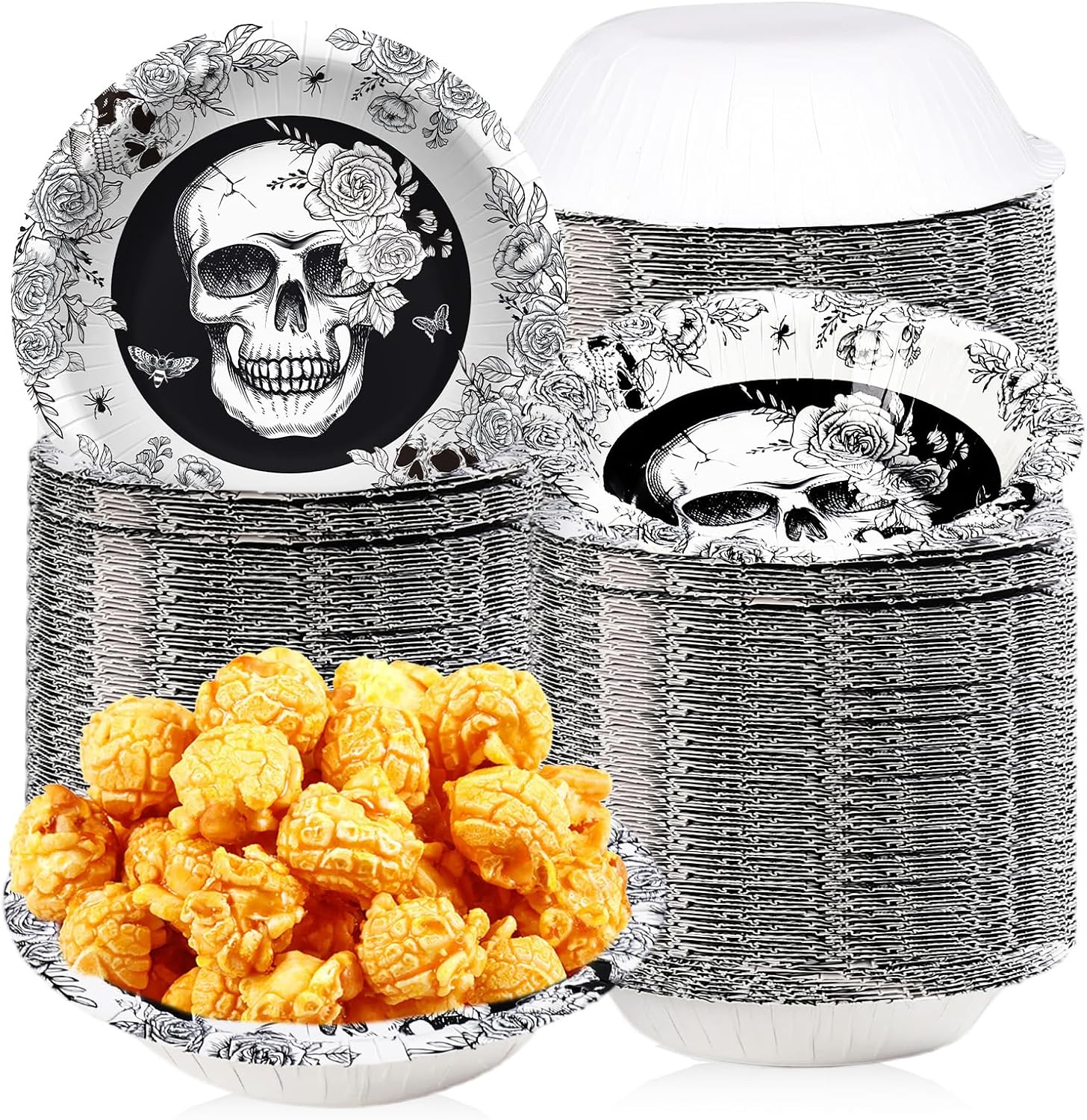 Grencian 50Pcs 12oz Halloween Gothic Skull Paper Bowls - Grencian