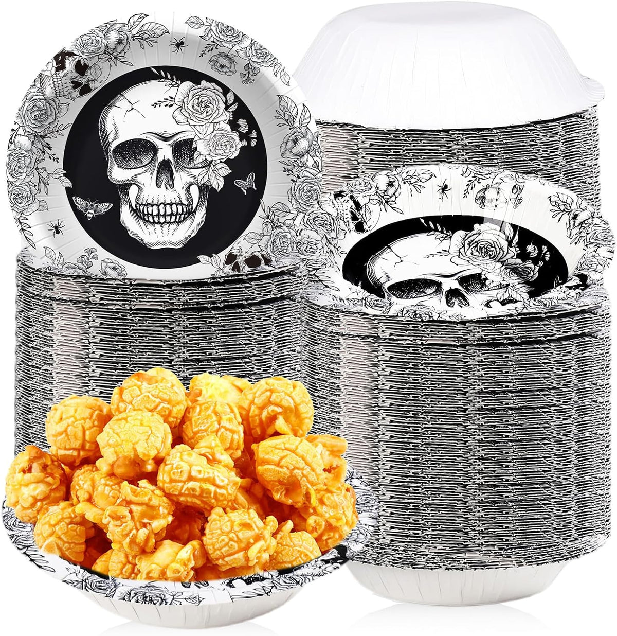 Grencian 50Pcs 12oz Halloween Gothic Skull Paper Bowls - Grencian