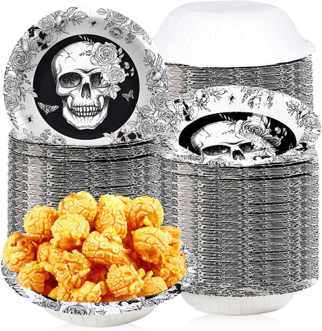 Grencian 50Pcs 12oz Halloween Gothic Skull Paper Bowls - Grencian