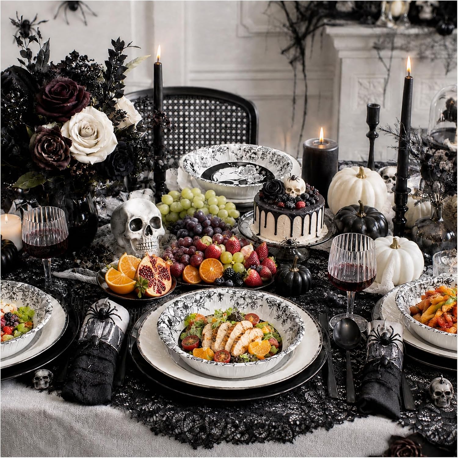 Grencian 50Pcs 12oz Halloween Gothic Skull Paper Bowls - Grencian