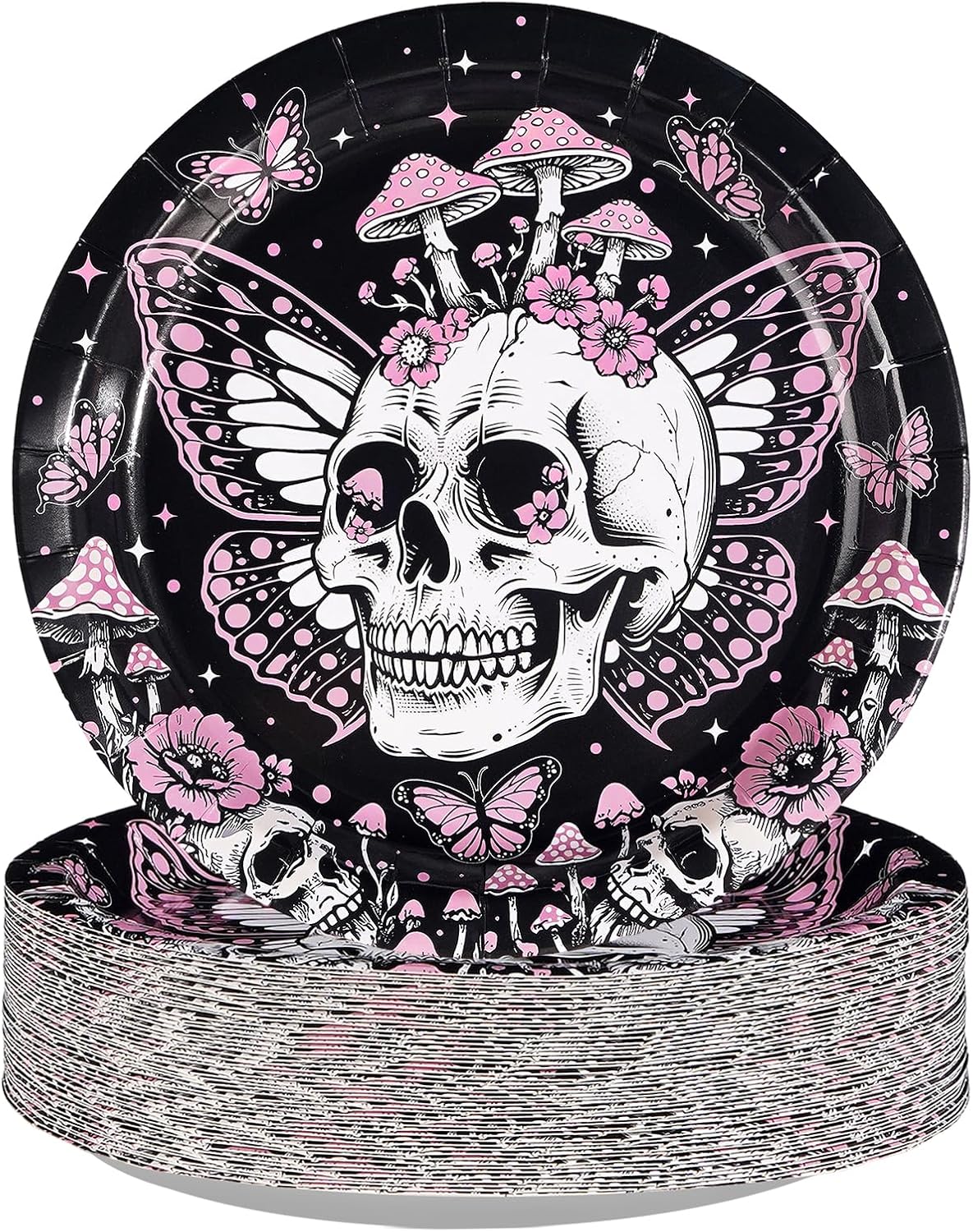 50 pack gothic skeleton butterfly paper plates 9 inch