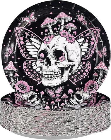 50 pack gothic skeleton butterfly paper plates 9 inch