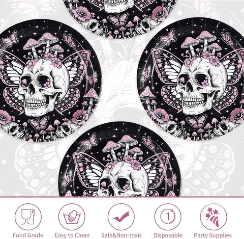 Close up of the mystical skull and floral artwork