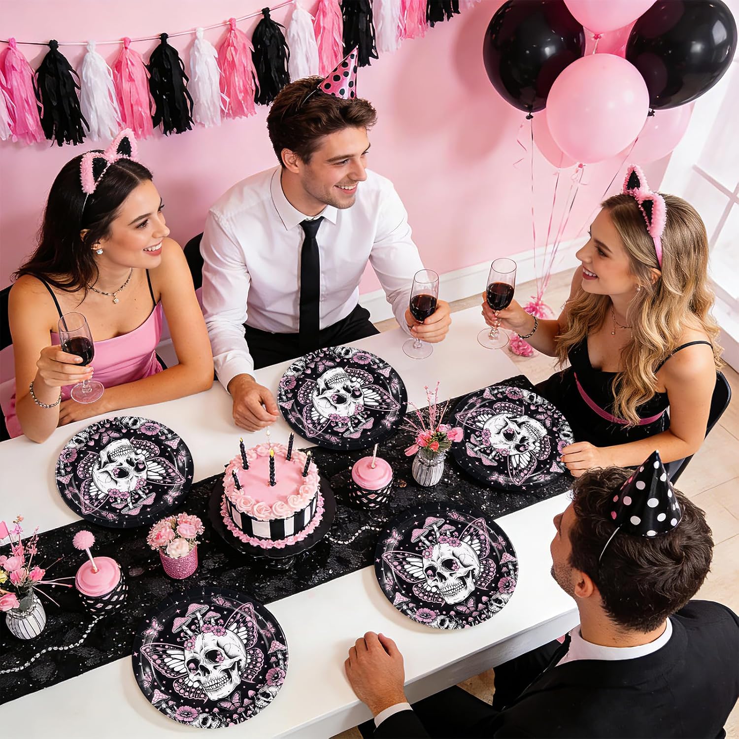 Party table styled with the gothic butterfly plates