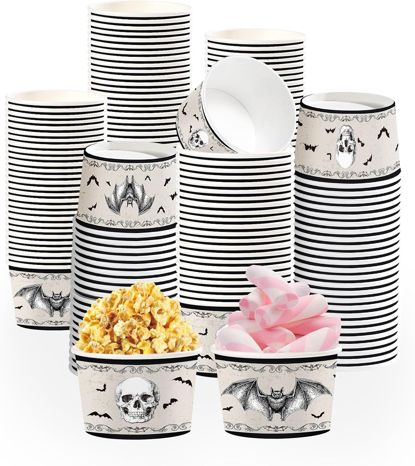 Grencian 60Pcs 12oz Halloween Gothic Ice Cream Cups
