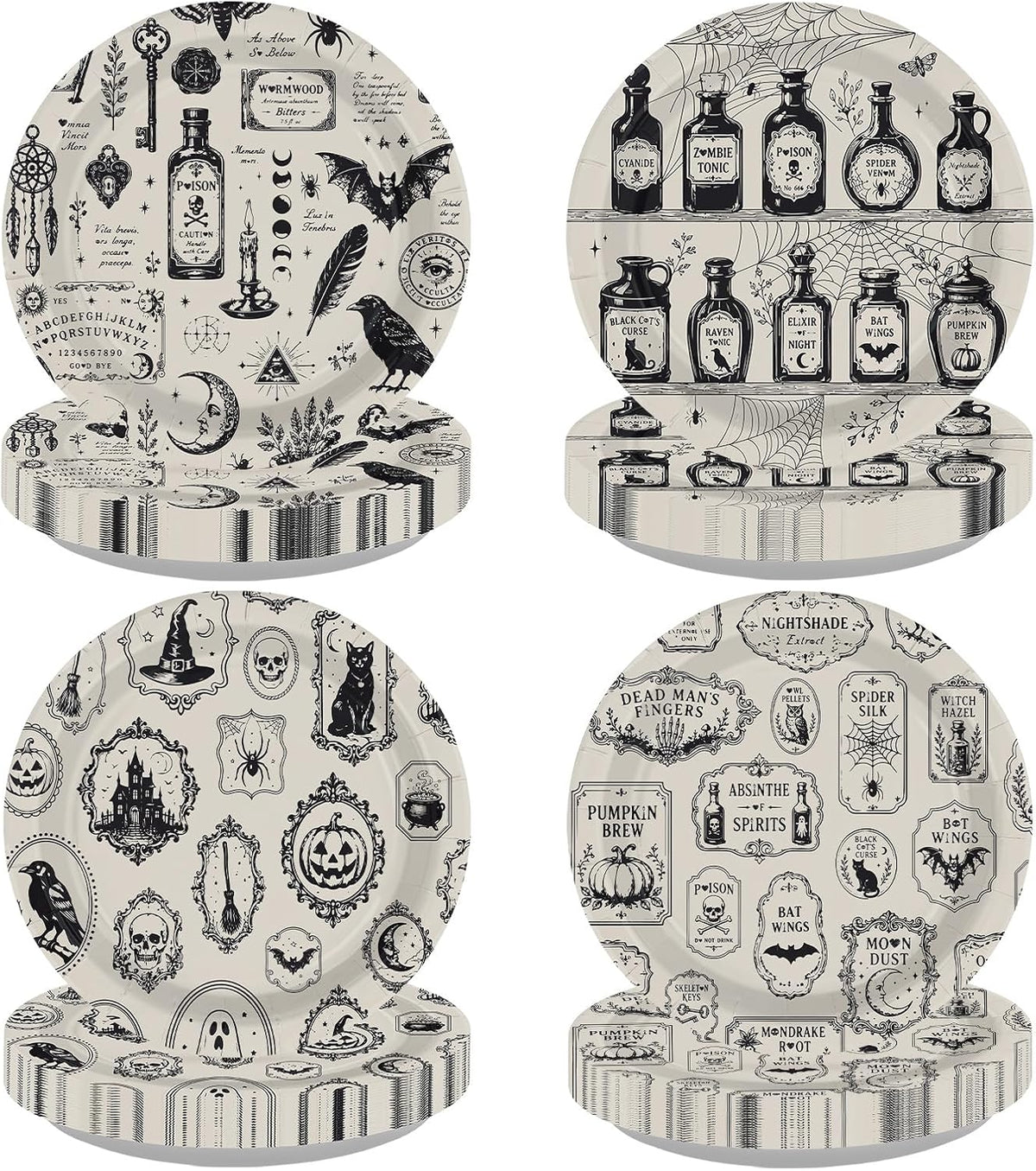 Grencian 60Pcs Halloween Gothic Paper Plates 9 Inch