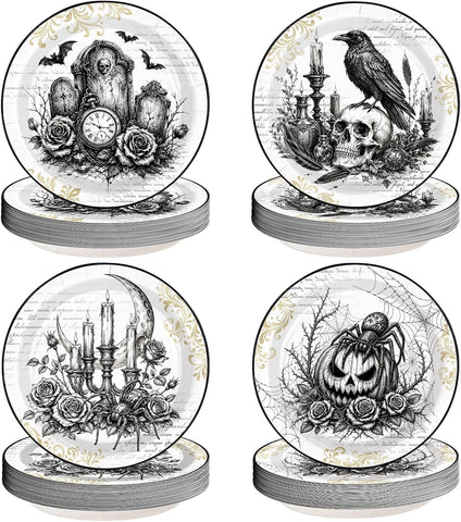 Grencian 60Pcs Halloween Gothic Vintage Paper Plates 9 Inch