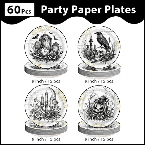 Full 60 piece vintage gothic Halloween plate set