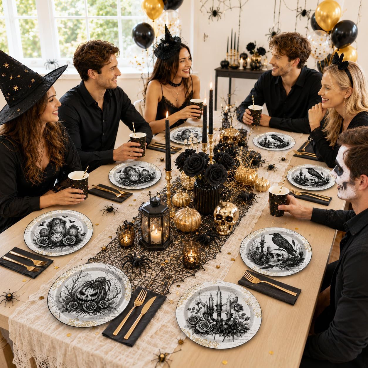 Elegant Halloween table styled with the sketch plates