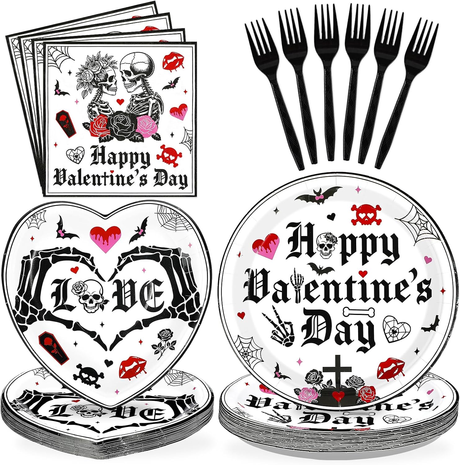 Grencian 96Pcs gothic Valentine's plates and napkins set