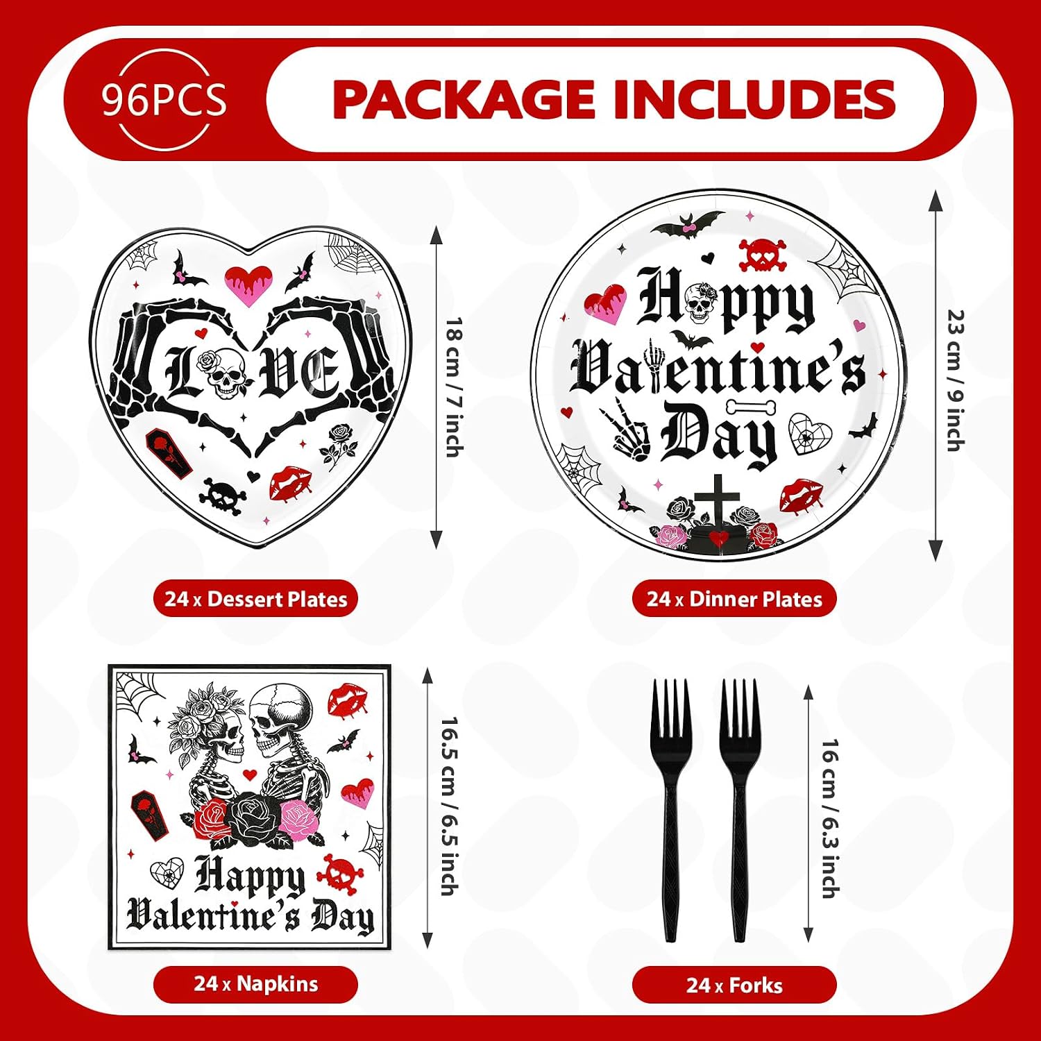 Package contents of the 96Pcs gothic Valentine's set