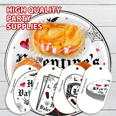 Happy Valentine's Day plate holding party food with napkins