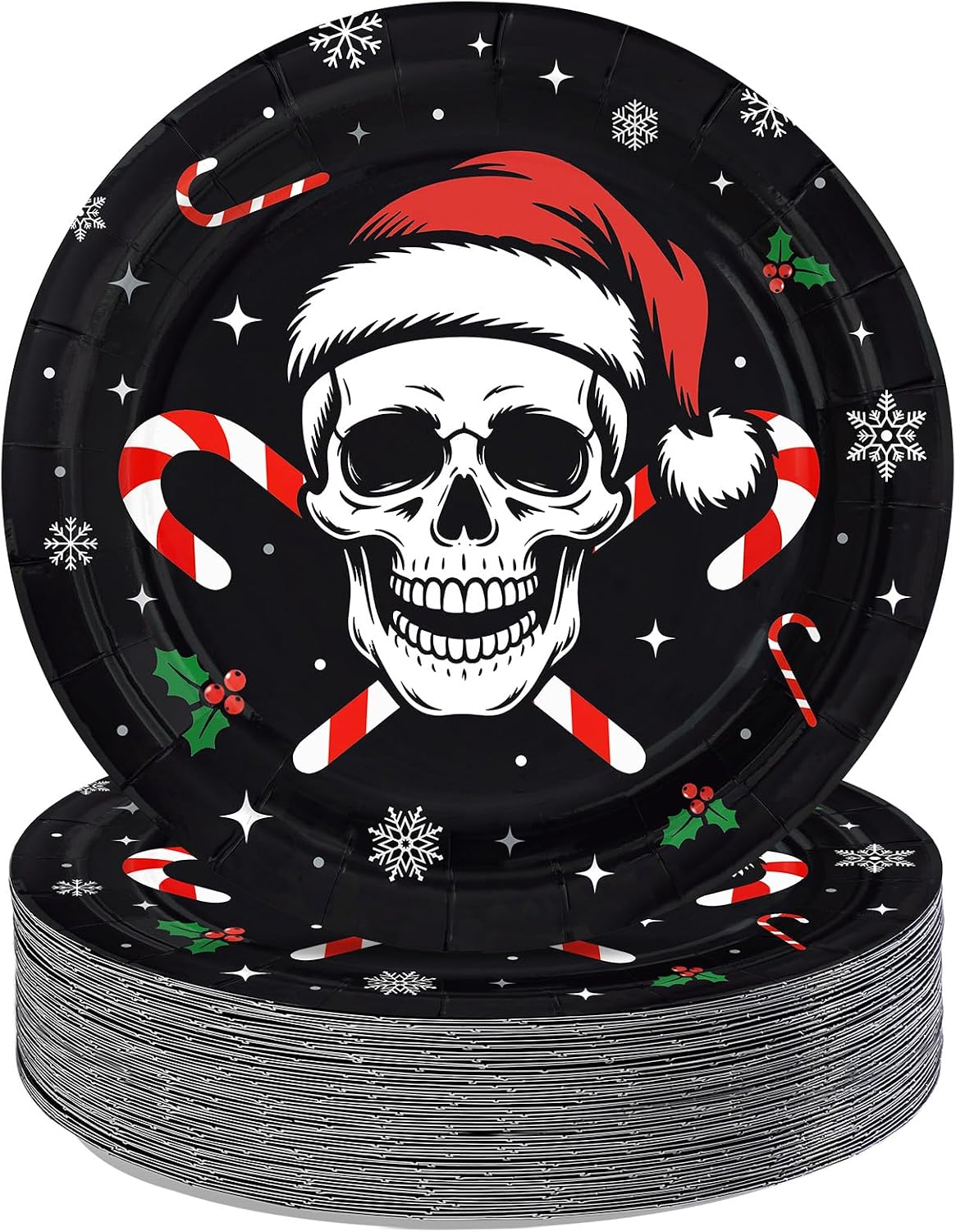 50Pcs Gothic Christmas Skull Paper Plates 9 Inch - Grencian