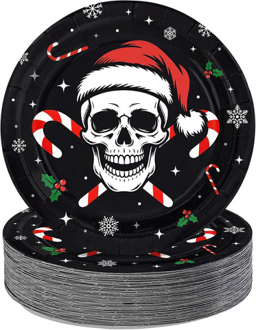 50Pcs Gothic Christmas Skull Paper Plates 9 Inch - Grencian