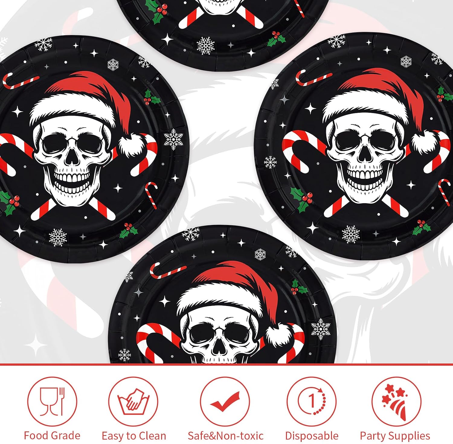50Pcs Gothic Christmas Skull Paper Plates 9 Inch - Grencian