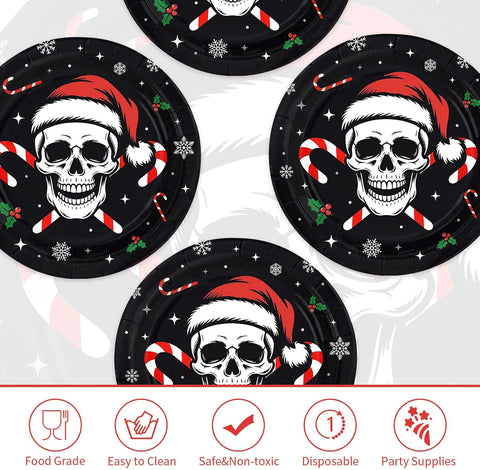 50Pcs Gothic Christmas Skull Paper Plates 9 Inch - Grencian