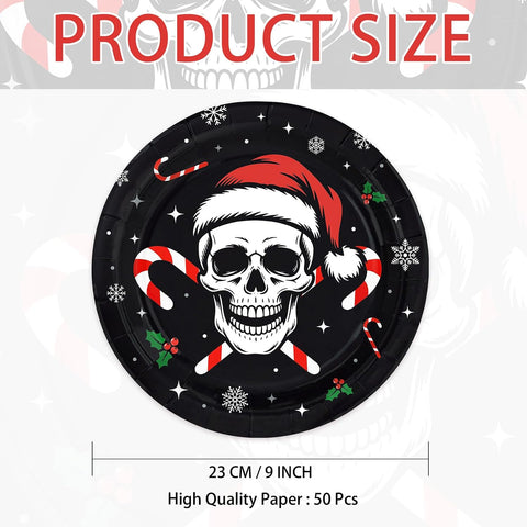 50Pcs Gothic Christmas Skull Paper Plates 9 Inch - Grencian