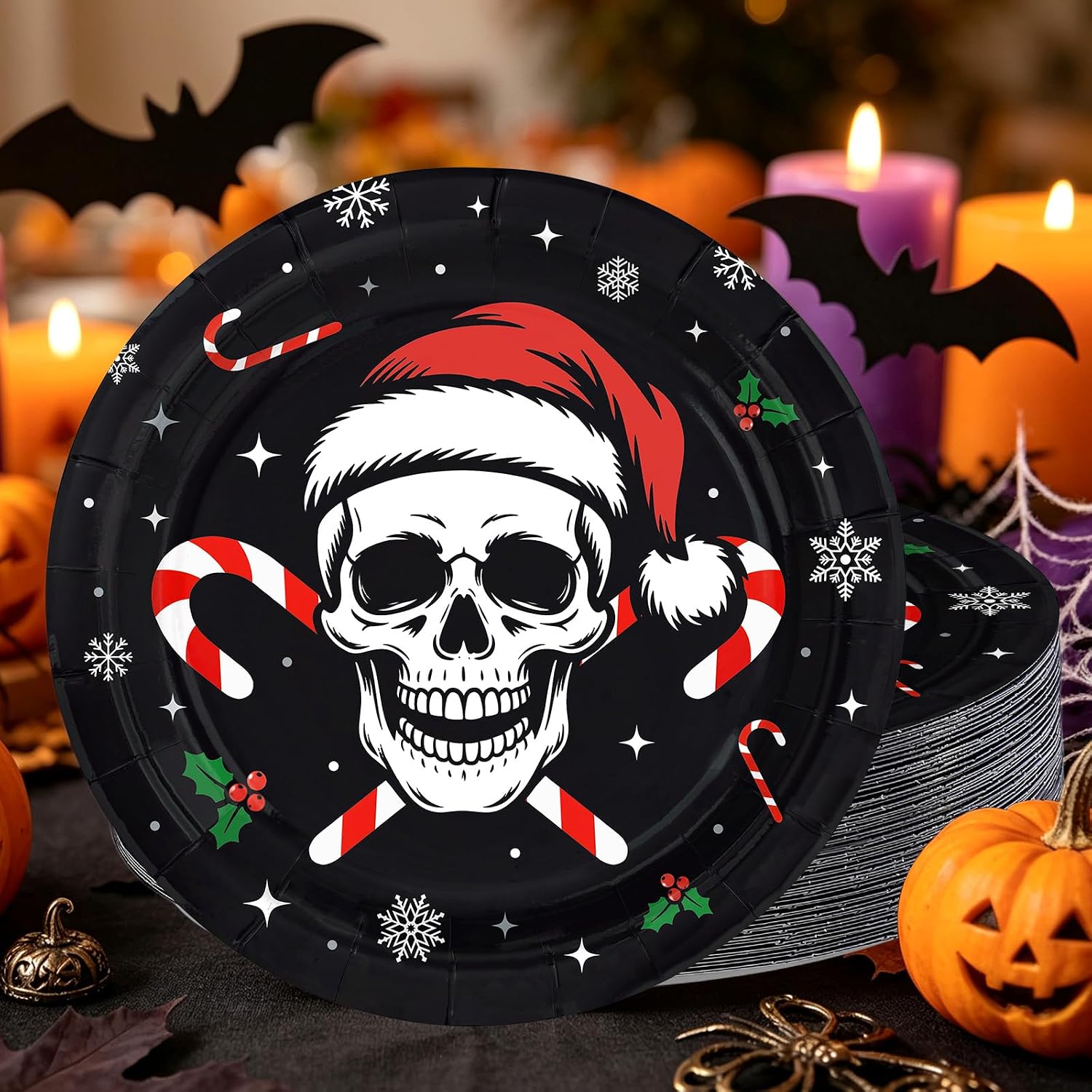 50Pcs Gothic Christmas Skull Paper Plates 9 Inch - Grencian