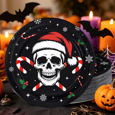 50Pcs Gothic Christmas Skull Paper Plates 9 Inch - Grencian