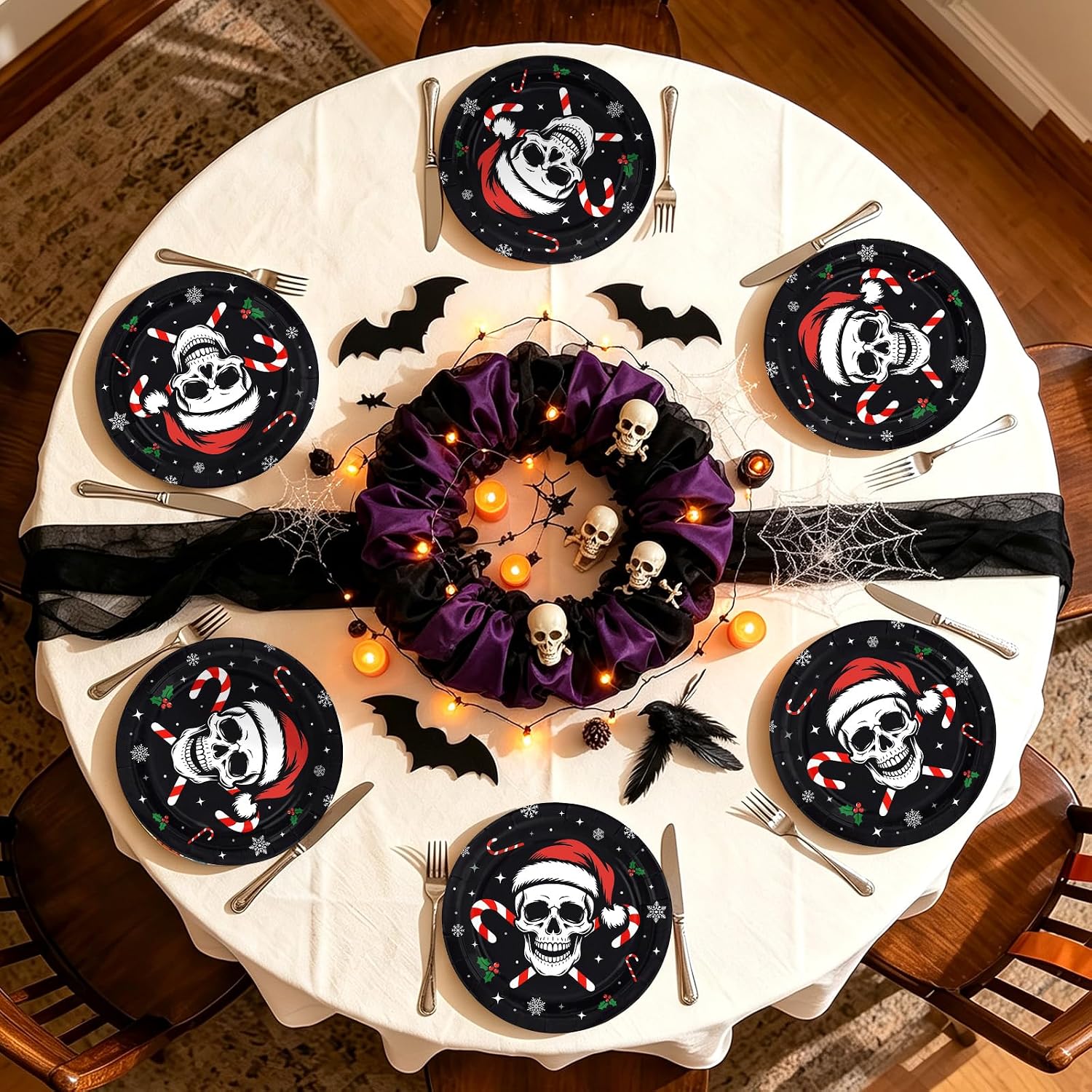 50Pcs Gothic Christmas Skull Paper Plates 9 Inch - Grencian