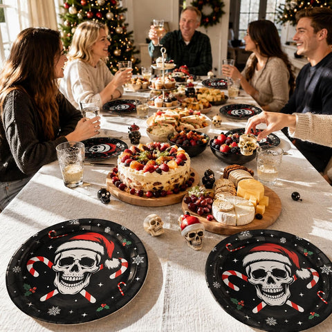 50Pcs Gothic Christmas Skull Paper Plates 9 Inch - Grencian