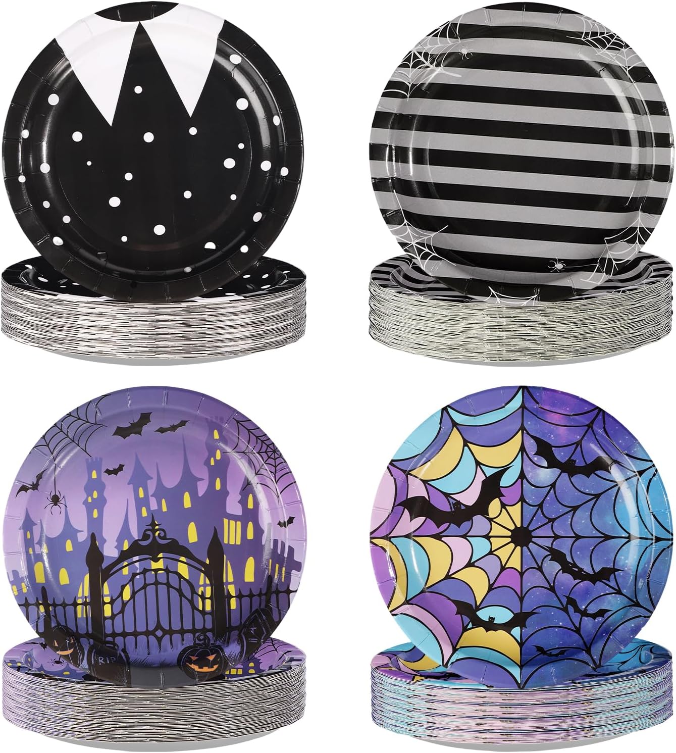 60 piece gothic Halloween purple and black 7 inch paper plates