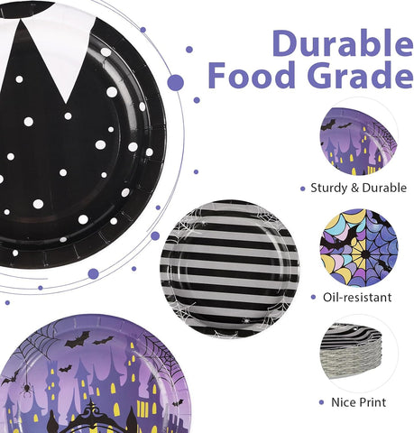 Spider web dessert plate design in purple and black