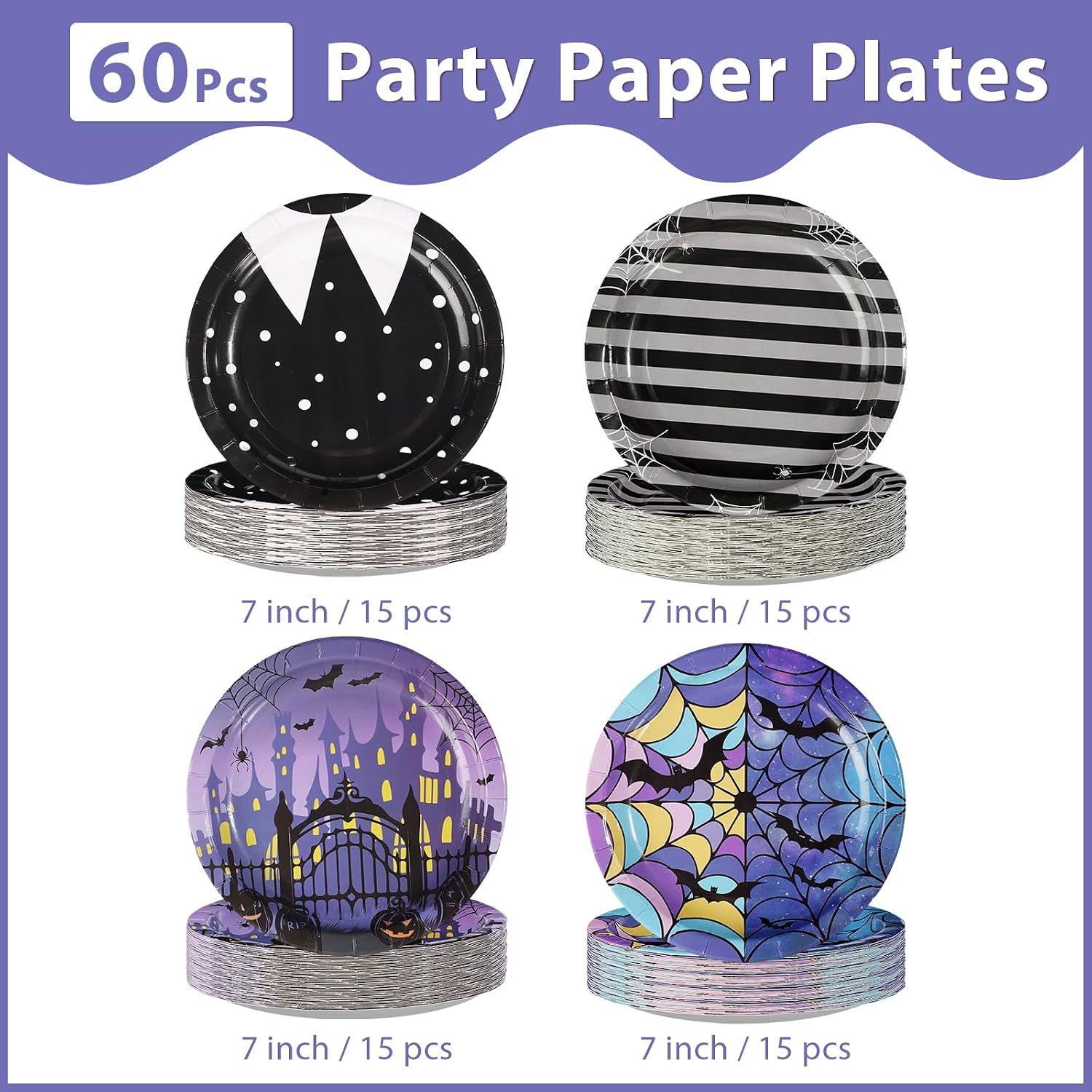 Witch costume and stripe patterned party plates