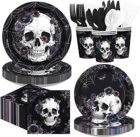 168Pcs Halloween Gothic Skulls Purple Floral Supplies - Grencian