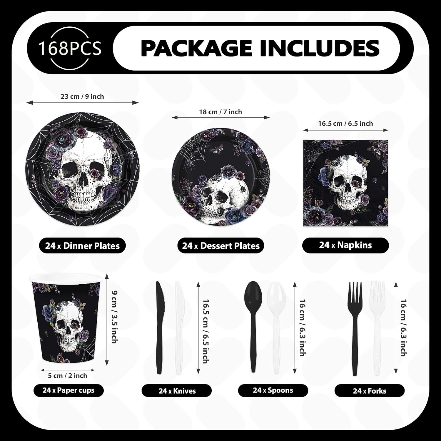 168Pcs Halloween Gothic Skulls Purple Floral Supplies - Grencian