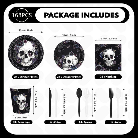 168Pcs Halloween Gothic Skulls Purple Floral Supplies - Grencian