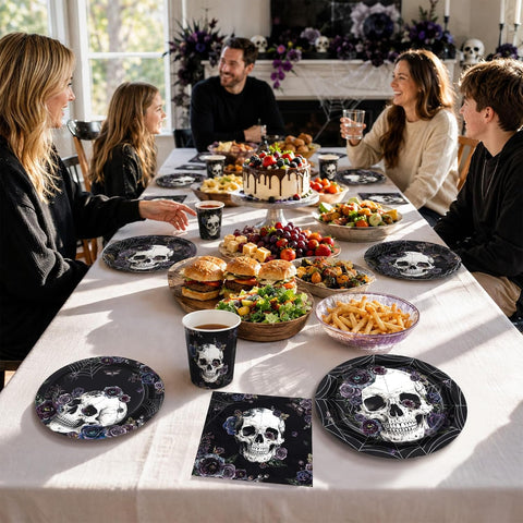 168Pcs Halloween Gothic Skulls Purple Floral Supplies - Grencian