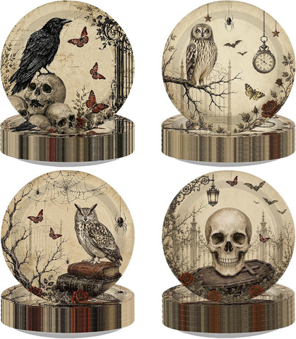 Greencian 60Pcs Halloween Vintage Gothic Paper Plates 9 Inch - Grencian