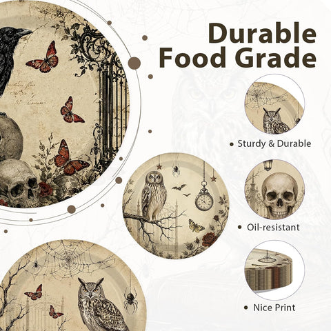 Greencian 60Pcs Halloween Vintage Gothic Paper Plates 9 Inch - Grencian