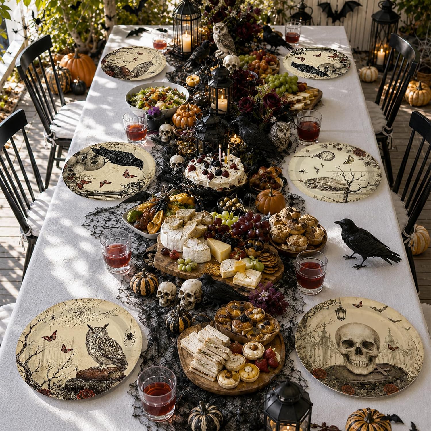 Greencian 60Pcs Halloween Vintage Gothic Paper Plates 9 Inch - Grencian