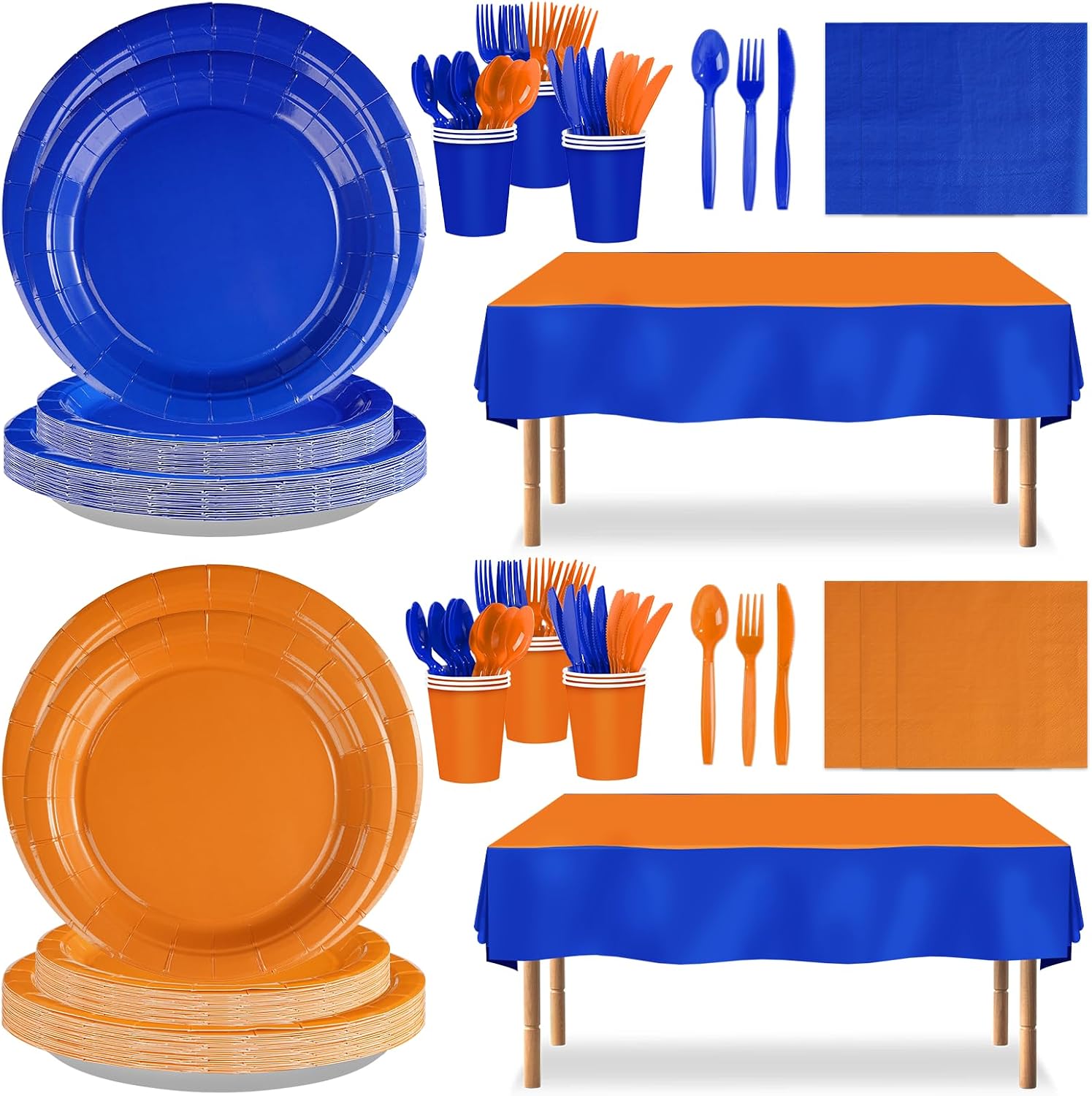 352Pcs Orange Blue Birthday Party Supplies Serves 50 - Grencian