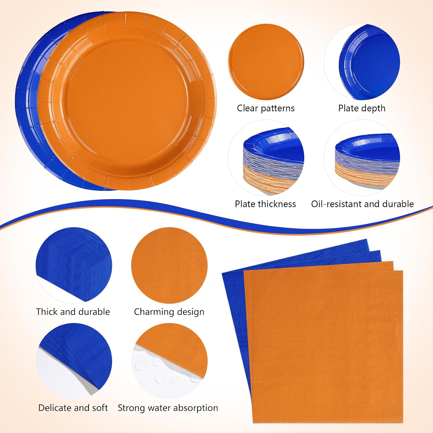 352Pcs Orange Blue Birthday Party Supplies Serves 50 - Grencian