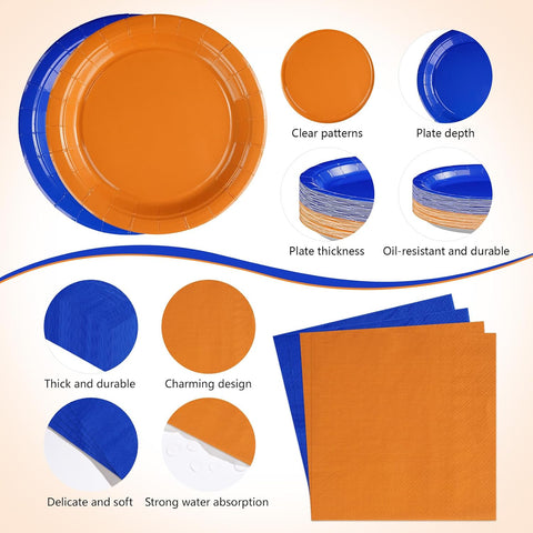 352Pcs Orange Blue Birthday Party Supplies Serves 50 - Grencian