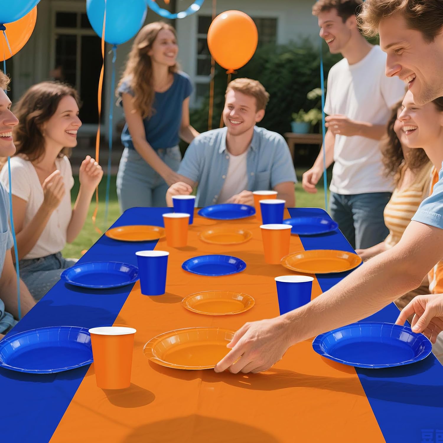 352Pcs Orange Blue Birthday Party Supplies Serves 50 - Grencian