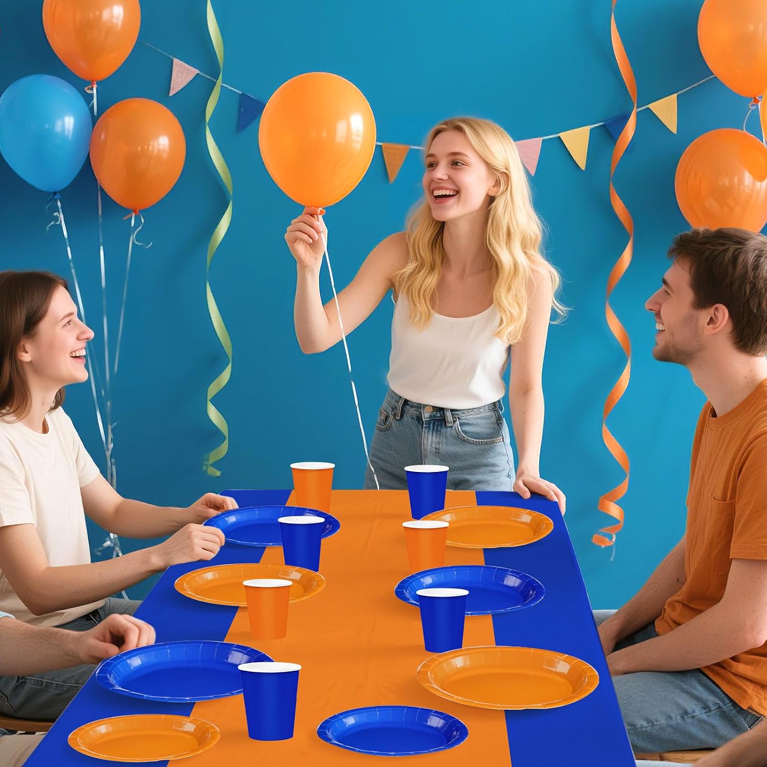 352Pcs Orange Blue Birthday Party Supplies Serves 50 - Grencian