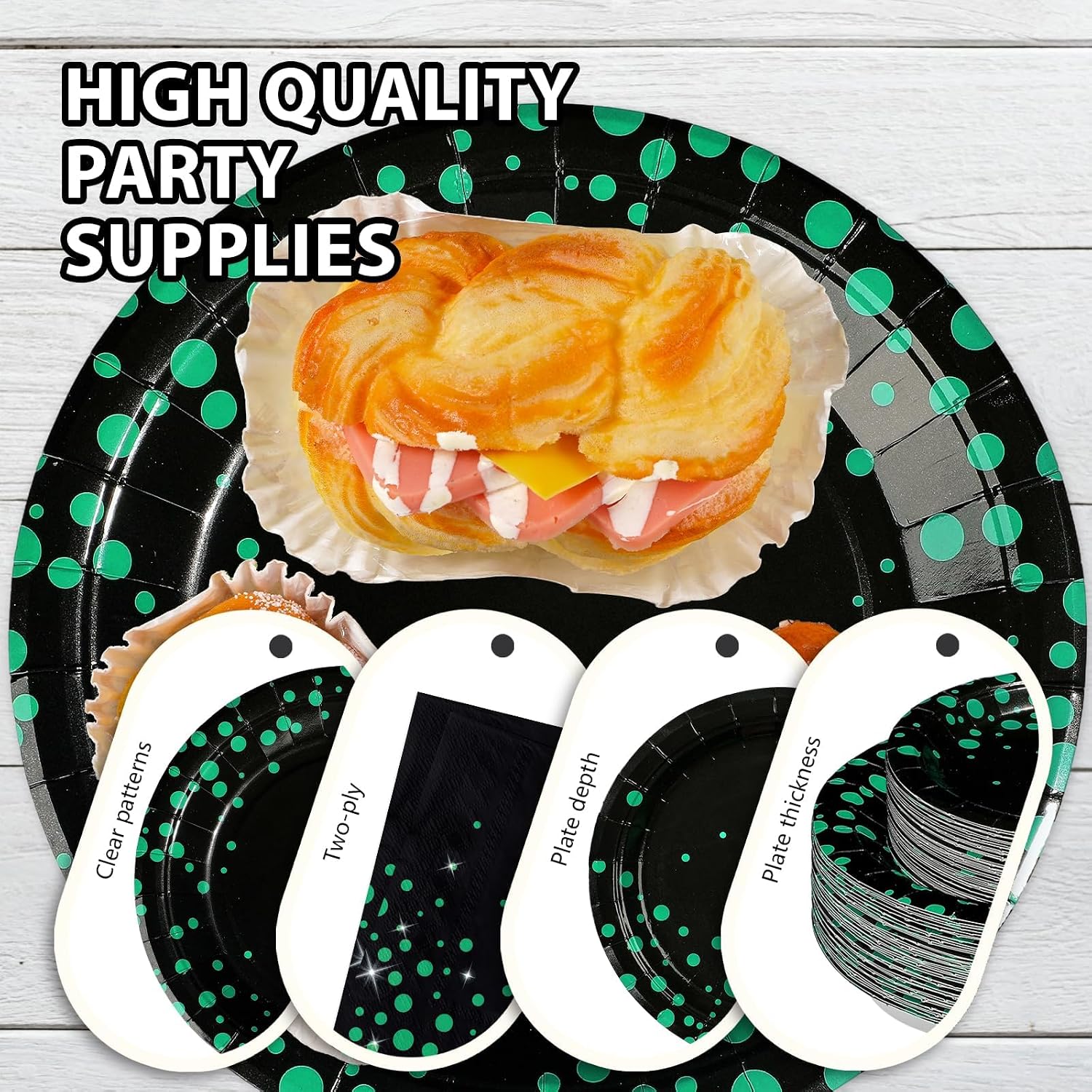 350Pcs Green Black Polka Dots Party Supplies Serves 50 - Grencian