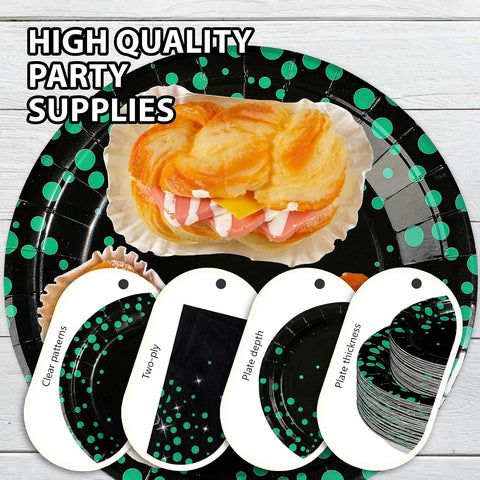 350Pcs Green Black Polka Dots Party Supplies Serves 50 - Grencian