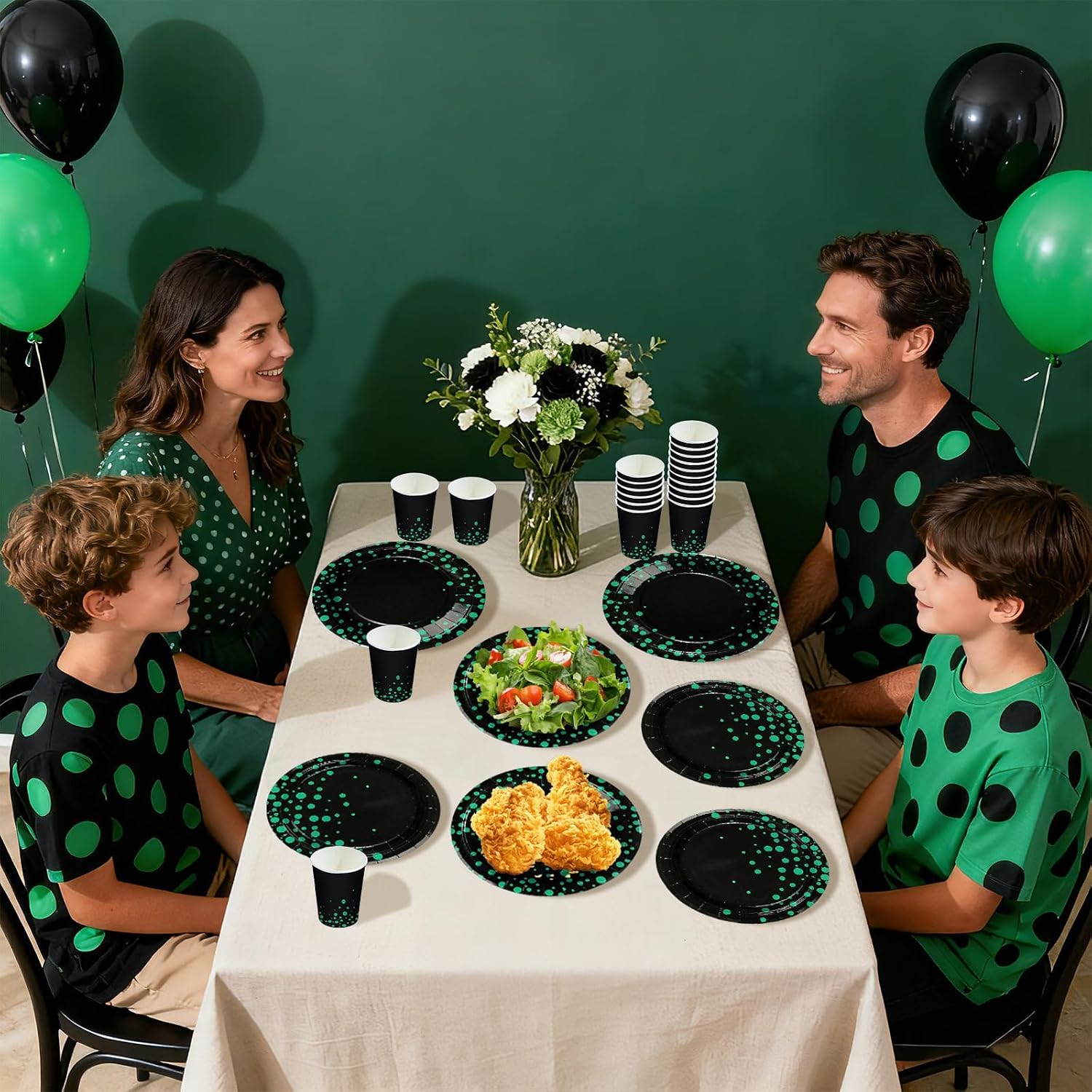350Pcs Green Black Polka Dots Party Supplies Serves 50 - Grencian