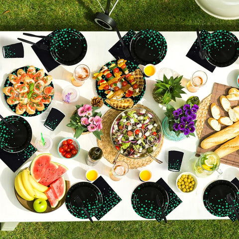 350Pcs Green Black Polka Dots Party Supplies Serves 50 - Grencian