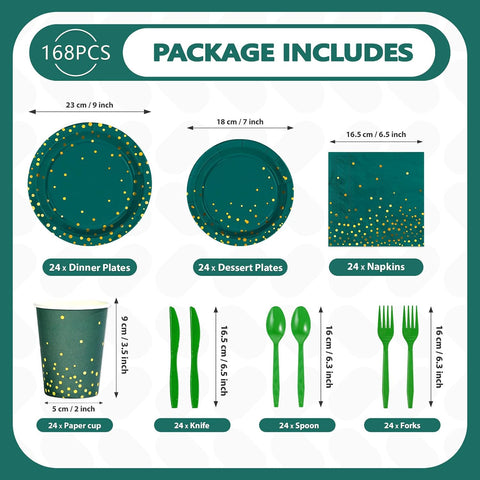 350Pcs Green Gold Polka Dots Party Supplies Serves 50 - Grencian