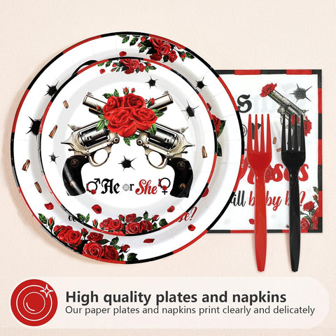 Guns or Roses dinner plate with rose and gun artwork